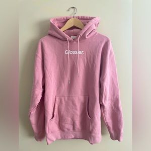 Glossier • OG hoodie sweatshirt women's pink pullover pouch pocket sz M medium